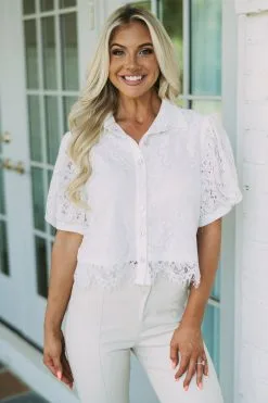 Lace Puff Sleeve Top- White