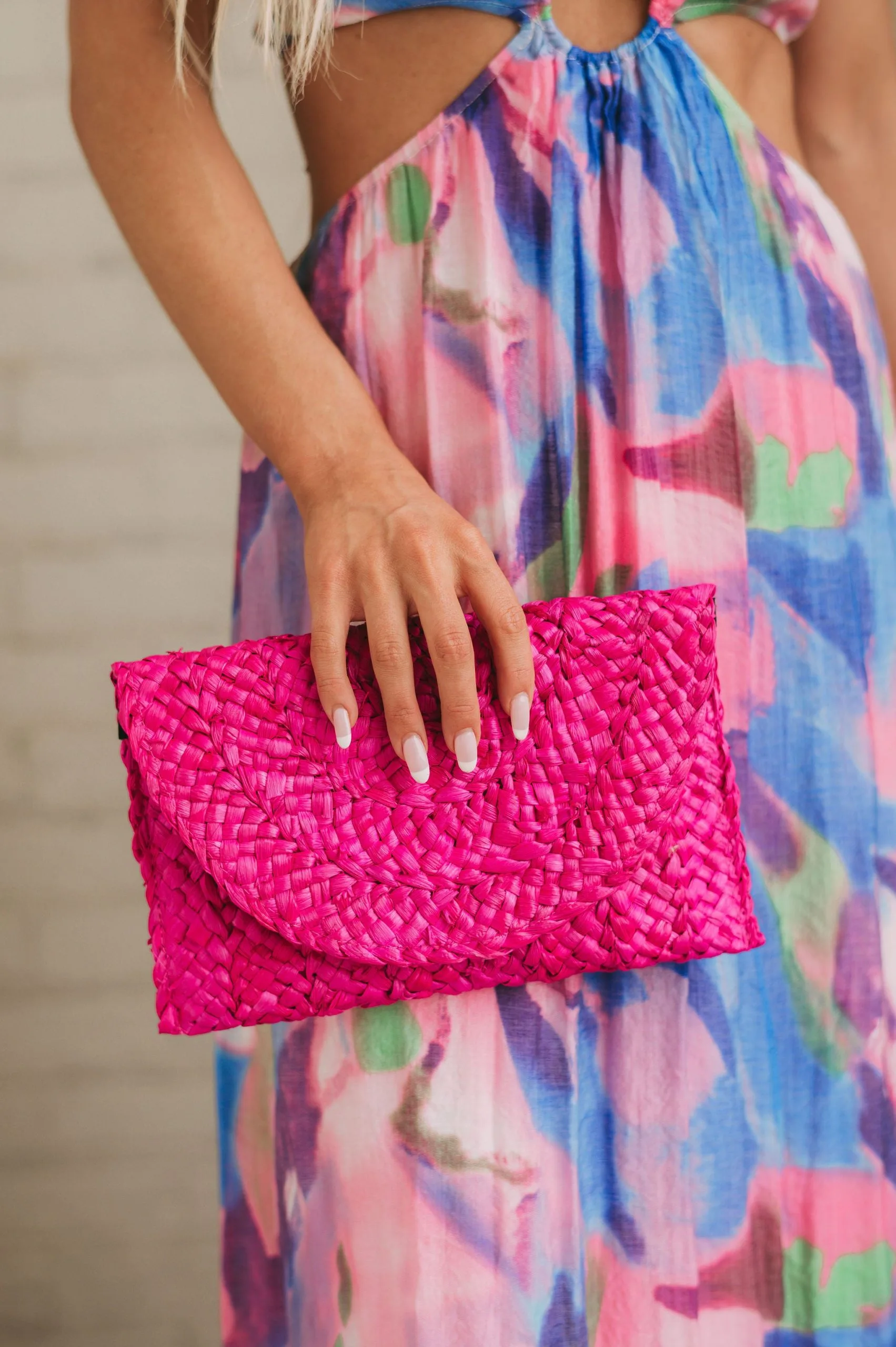 Raffia Straw Clutch- Fuchsia 3 Raffia Straw Clutch- Fuchsia