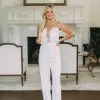 Belted Feather Accented Jumpsuit