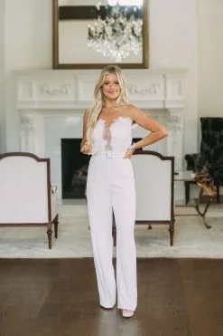 Belted Feather Accented Jumpsuit