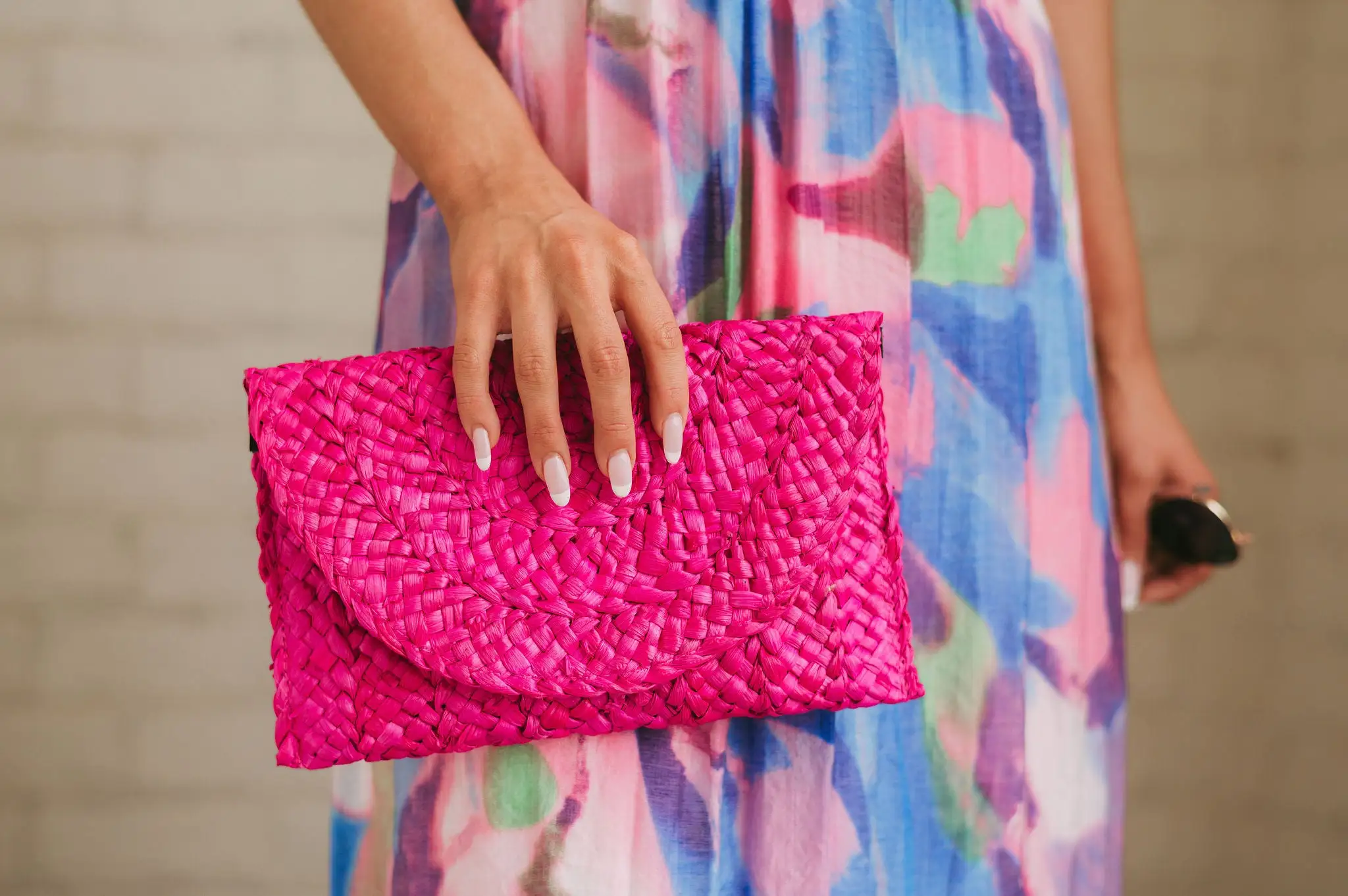 Raffia Straw Clutch- Fuchsia 4 Raffia Straw Clutch- Fuchsia - Image 2