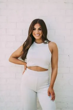 Chanley Ribbed Crop Top- Ecru